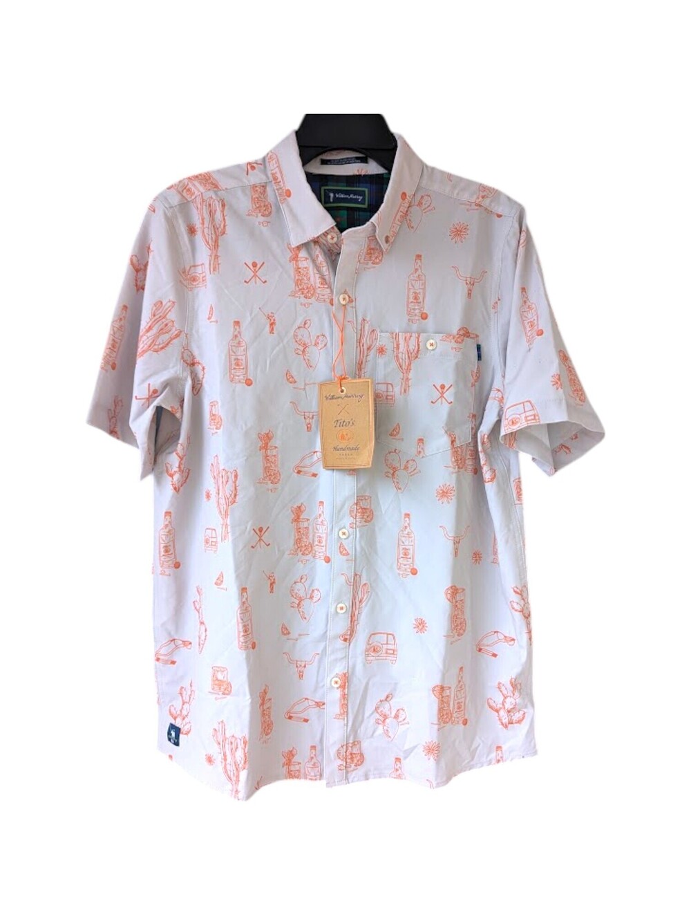NWT William Murray Golf Titos Vodka Button Shirt Medium White Orange AOP 21x28